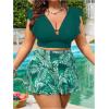 imageSOLY HUX Womens Plus Size Tankini Swimsuits V Neck Ruffle Tropical Print Swim Skirt Two Piece Bathing SuitGreen Leaf