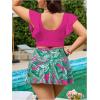 imageSOLY HUX Womens Plus Size Tankini Swimsuits V Neck Ruffle Tropical Print Swim Skirt Two Piece Bathing SuitHotpink Tropical