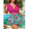 imageSOLY HUX Womens Plus Size Tankini Swimsuits V Neck Ruffle Tropical Print Swim Skirt Two Piece Bathing SuitHotpink Tropical