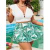 imageSOLY HUX Womens Plus Size Tankini Swimsuits V Neck Ruffle Tropical Print Swim Skirt Two Piece Bathing SuitWhite Leaf