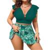 imageSOLY HUX Womens Plus Size Tankini Swimsuits V Neck Ruffle Tropical Print Swim Skirt Two Piece Bathing SuitGreen Leaf