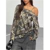 imageSOLY HUX Womens Camo TShirts Long Sleeve Cold Shoulder Loose Tee Shirts Vintage StreetwearGreen Camo