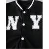 imageSOLY HUX Boys 2 Piece Letter Graphic Outfits Color Block Long Sleeve Varsity Jacket and Sweatpants Streetwear SetBlack and White Letter
