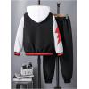 imageSOLY HUX Boys 2 Piece Outfits Letter Graphic Color Block Long Sleeve Varsity Jacket and Sweatpants SetBlack and White Letter