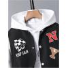 imageSOLY HUX Boys 2 Piece Outfits Letter Graphic Color Block Long Sleeve Varsity Jacket and Sweatpants SetBlack and White Letter