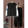 imageSOLY HUX Boys 2 Piece Sweatsuits Outfits Letter Graphic Long Sleeve Varsity Jacket and Sweatpants SetBlack and White Letter