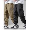 imageSOLY HUX Boys Cargo Pants Streetwear 2 Packs Elastic Waist Outdoor Joggers with PocketsBlack and Khaki