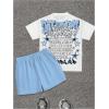 imageSOLY HUX Boys Outfits Graphic Short Sleeve T Shirts and Shorts 2 Piece Set Summer ClothesBlue White Graphic
