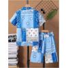 imageSOLY HUX Boys Summer 2 Piece Outfits Boho Paisley Print Short Sleeve Button Down Shirt and Shorts SetBlue Paisley
