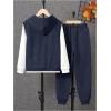 imageSOLY HUX Boys Sweatshirt Sets 2 Piece Outfits Long Sleeve 2 in 1 Hoodies Pullover Jogger Pants Sweatsuits SetDark Blue and White
