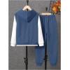 imageSOLY HUX Boys Sweatshirt Sets 2 Piece Outfits Long Sleeve 2 in 1 Hoodies Pullover Jogger Pants Sweatsuits SetDusty Blue and White
