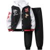 imageSOLY HUX Boys 2 Piece Outfits Letter Graphic Color Block Long Sleeve Varsity Jacket and Sweatpants SetBlack and White Letter