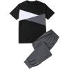 imageSOLY HUX Boys 2 Piece Summer Outfits Color Block Short Sleeve T Shirt Tops and Jogger Pants SetBlack and Grey