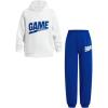 imageSOLY HUX Boys 2 Piece Sweatsuit Outfits Letter Graphic Hooides Sweatshirt and Jogger Sweatpants SetBlue and White