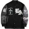 imageSOLY HUX Boys Graphic Varsity Jackets Gothic Button Down Baseball Jacket Outerwear StreetwearBlack Graphic