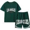 imageSOLY HUX Boys Summer Short Set Letter Graphic Short Sleeve T Shirt and Shorts Going Out 2 Piece OutfitsDark Green
