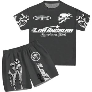 imageSOLY HUX Boys 2 Piece Outfit Graphic Crew Neck T Shirt and Elastic Waist Shorts Set StreetwearMulticoloured Graphic