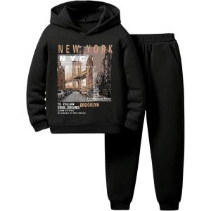 imageSOLY HUX Boys 2 Piece Sweatsuits Outfits Letter Graphic Long Sleeve Hoodies Sweatshirt and Sweatpants SetBlack Letter