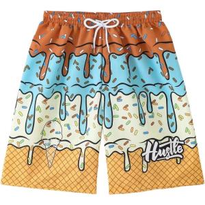 imageSOLY HUX Boys Beach Shorts Drawstring Waist Graphic Print Swim Trunks Summer BeachwearBrown Graphic