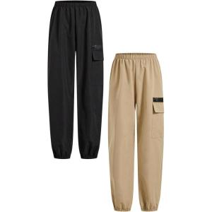 imageSOLY HUX Boys Cargo Pants Streetwear 2 Packs Elastic Waist Outdoor Joggers with PocketsBlack and Khaki