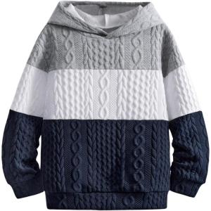 imageSOLY HUX Boys Color Block Hooded Sweatshirt Long Sleeve Drop Shoulder Pullover TopsBlue and Grey