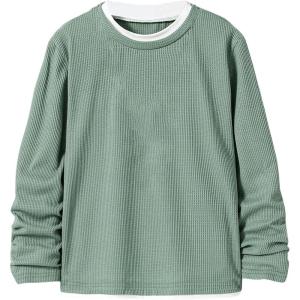 imageSOLY HUX Boys Crew Neck Long Sleeve T Shirt Contrast Binding Waffle Knit Tee TopsPlain Army Green