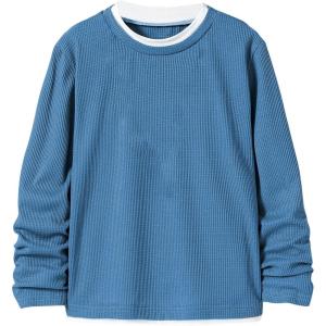 imageSOLY HUX Boys Crew Neck Long Sleeve T Shirt Contrast Binding Waffle Knit Tee TopsPure Blue
