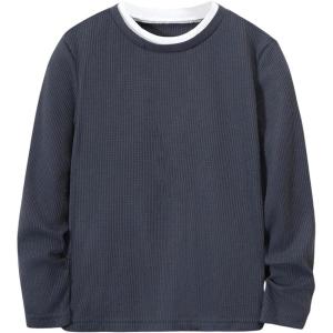 imageSOLY HUX Boys Crew Neck Long Sleeve T Shirt Contrast Binding Waffle Knit Tee TopsPure Grey