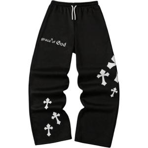 imageSOLY HUX Boys Graphic Sweatpants Y2k Gothic Elastic Waist Straight Leg Baggy Pants StreetwearBlack Cross