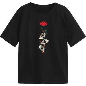 imageSOLY HUX Boys Graphic Tees Short Sleeve Round Neck T Shirts Summer Trendy Tops ClothesBlack Flower