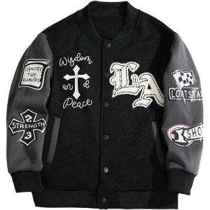 imageSOLY HUX Boys Graphic Varsity Jackets Gothic Button Down Baseball Jacket Outerwear StreetwearBlack Graphic