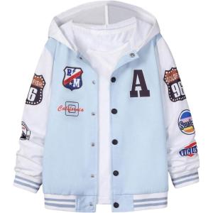 imageSOLY HUX Boys Letter Graphic Hoodies Jacket Long Sleeve Button Down Color Block OuterwearLight Blue Letter