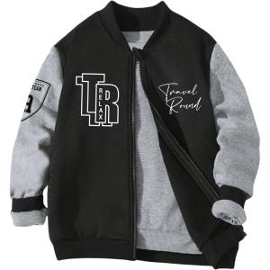 imageSOLY HUX Boys Letter Graphic Varsity Jacket Color Block Long Sleeve Fall Jacket Streetwear OuterwearBlack Letter