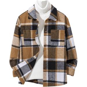 imageSOLY HUX Boys Plaid Jacket Button Down Collar Long Sleeve Shacket Fall Jacket Outerwear with PocketsMulticoloured Plaid
