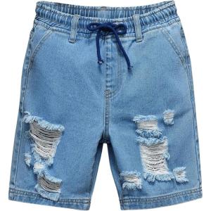 imageSOLY HUX Boys Ripped Jeans Drawstring Elastic Waist Straight Leg Denim Shorts Summer Bermuda ShortsLight Wash