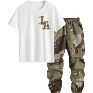 imageSOLY HUX Boys Summer Clothes Two Piece Outfits Camo Graphic T Shirt and Cargo Pants SetWhite Camo