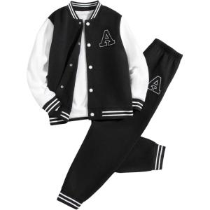 imageSOLY HUX Boys Sweatsuits 2 Piece Outfits Letter Patched Long Sleeve Varsity Jacket and Sweatpants SetBlack Letter