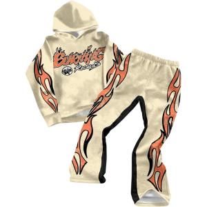 imageSOLY HUX Boys Sweatsuits Graphic Hoodies and Flared Pants Two Piece Outfits Street Clothing SetBeige Graphic