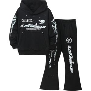 imageSOLY HUX Toddler Boys Hoodies Set Y2k Hooded Sweatshirts with Flared Pants Street Two Piece OutfitsBlack Graphic