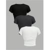 imageSOLY HUX Girls Basic TShirts Set Crew Neck Short Sleeve Crop Top 3 Packs Summer Fitted TeesDark Grey Black White