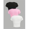 imageSOLY HUX Girls Basic TShirts Set Crew Neck Short Sleeve Crop Top 3 Packs Summer Fitted TeesPink Black White