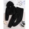imageSOLY HUX Girls Bear Ear Fuzzy Drop Shoulder Hoodie Sweatshirt with Sweatpants Two Piece OutfitPure Black