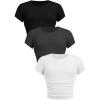 imageSOLY HUX Girls Basic TShirts Set Crew Neck Short Sleeve Crop Top 3 Packs Summer Fitted TeesDark Grey Black White