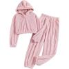 imageSOLY HUX Girls Bear Ear Fuzzy Drop Shoulder Hoodie Sweatshirt with Sweatpants Two Piece OutfitPure Light Pink