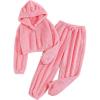 imageSOLY HUX Girls Bear Ear Fuzzy Drop Shoulder Hoodie Sweatshirt with Sweatpants Two Piece OutfitPure Pink