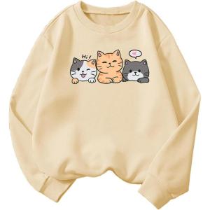 imageSOLY HUX Girls Cute Graphic Sweatshirt Cartoon Cat Print Long Sleeve Crewneck Pullover TopsApricot Cartoon