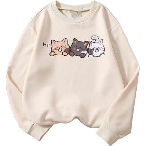 imageSOLY HUX Girls Cute Graphic Sweatshirt Cartoon Cat Print Long Sleeve Crewneck Pullover TopsApricot Cat