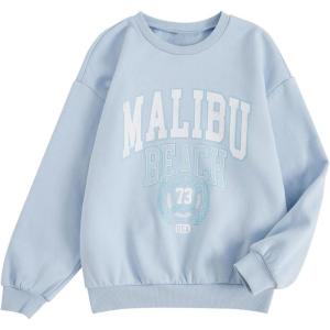 imageSOLY HUX Girls Graphic Letter Print Sweatshirt Crewneck Long Sleeve Cute Drop Shoulder Pullover TopsBlue Letter