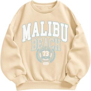 imageSOLY HUX Girls Graphic Letter Print Sweatshirt Crewneck Long Sleeve Cute Drop Shoulder Pullover TopsKhaki Letter