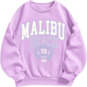 imageSOLY HUX Girls Graphic Letter Print Sweatshirt Crewneck Long Sleeve Cute Drop Shoulder Pullover TopsLilac Purple Letter